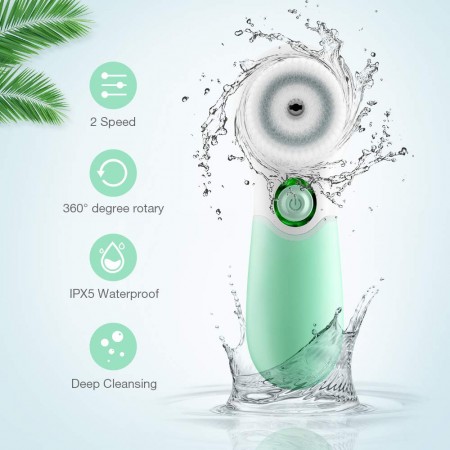 Meidong Facial Cleansing Brush, Face Cleansing Brush, Exfoliating Brush Face Brush Waterproof Face Scrubber 2-Speed & 2 Brush Heads for Gentle/Deep Cleansing, Exfoliating, Blackhead Removing