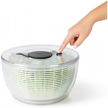 Meidong Salad Spinner Large 6.2 Quart Lettuce Greens Washer Dryer Drainer Crisper Strainer, Easy One-Hand Pump Operation, Compact Storage, Perfect for Washing & Drying Leafy Vegetables