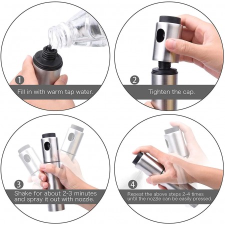 Meidong Olive Oil Sprayer Stainless Steel Refillable Bar Bottles for Cooking, Salad Oil Dressing,BBQ, Grilling and Roasting, 100ml Food Grade Cooking wine & Vinegar Sprayer