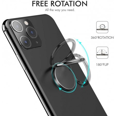 Meidong mobile phone ring stand finger stand-360° rotating metal ring clip for magnetic car mount compatible with all smartphones-Rose Gold, Gun-Black