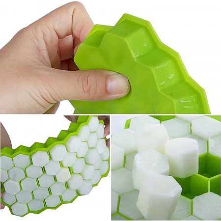 Ice Cube Trays, Meidong 2 Pack Silicone Ice Cube Molds with Lid Flexible 74-Ice Trays BPA Free, for Whiskey, Cocktail, Stackable Flexible Safe Ice Cube Molds
