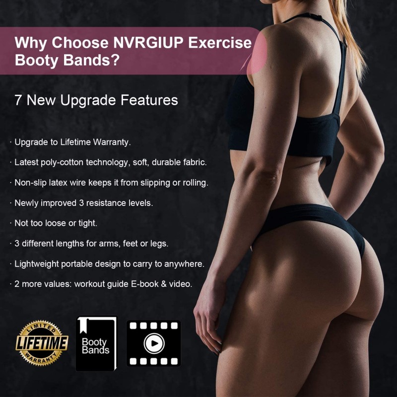 Exercise Resistance Bands for Legs and Butt, Upgrade Thicken Anti-Slip & Roll Workout Booty Bands, Mini Hip Circle Loop Sliders Fitness Thigh Glute Bands Set for Women with Ebook & Video