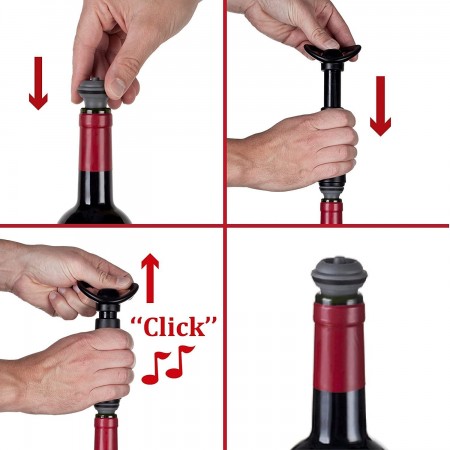 Meidong Wine Saver Pump with 2 x Vacuum Bottle Stoppers - Black (Black Pump + 4 Stoppers)