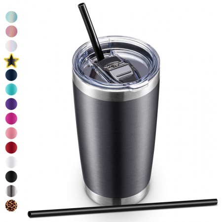 Meidong 20oz Stainless Steel Tumbler with Lid and Straw, Vacuum Insulated Tumbler Cup, Double Wall Coffee Tumbler, Powder Coated Travel Coffee Mug