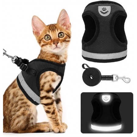 Meidong Cat Harness and Leash for Walking, Escape Proof Soft Adjustable Vest Harnesses for Medium Large Cats, Easy Control Breathable Pet Safety Jacket with Reflective Strips & 1 Metal Leash Ring