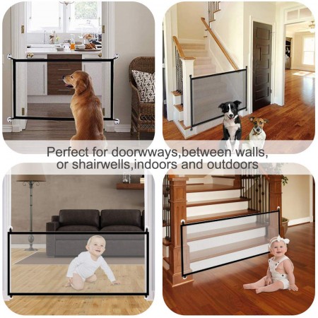 Meidong Gate for Dogs Portable Folding Mesh Pet Gate Magic Gate Safety Gates Fence Isolated Gauze Indoor and Outdoor Safe Guard Install Anywhere 70.9"x28.3"
