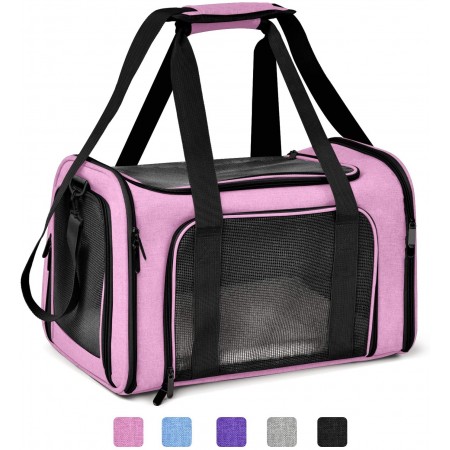 Meidong Cat Carriers Dog Carrier Pet Carrier for Small Medium Cats Dogs Puppies of 15 Lbs, TSA Airline Approved Small Dog Carrier Soft Sided, Collapsible Puppy Carrier - Black Grey Pink Purple Blue