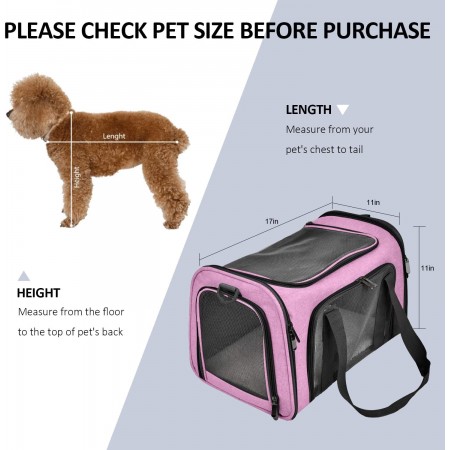 Meidong Cat Carriers Dog Carrier Pet Carrier for Small Medium Cats Dogs Puppies of 15 Lbs, TSA Airline Approved Small Dog Carrier Soft Sided, Collapsible Puppy Carrier - Black Grey Pink Purple Blue