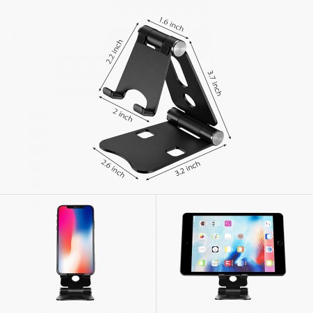 Meidong Cell Phone Stand, Fully Foldable, Adjustable Desktop Phone Holder Cradle Dock Compatible with Phone 11 Pro Xs Xs Max Xr X 8, iPad mini, Nintendo Switch, Tablets (7-10"), All Phones