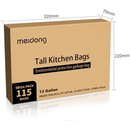 Meidong Trash Bags, Garbage Bags 13 Gallon Large Tall Kitchen Drawstring Strong Bags For Trash Can Garbage Bin, 5 Rolls/115 Counts