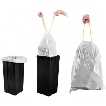 Trash Bags, Meidong Garbage Bags 13 Gallon Large Tall Kitchen Drawstring Strong Multipurpose White Bags for Trash Can Garbage Bin(5 Rolls/95 Counts)