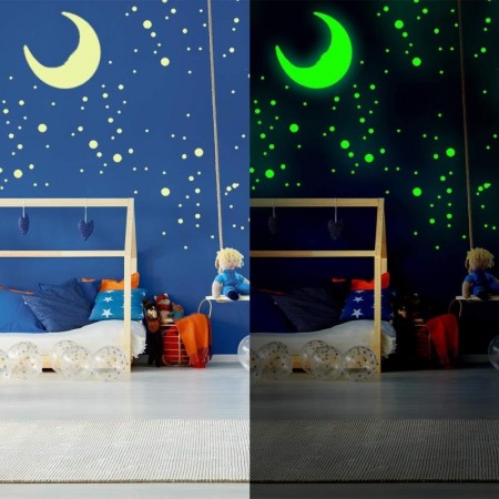 Meidong 361pcs Glow in The Dark Wall Stickers, Bright and Realistic Stars,Moon and Dots , Shining Decoration for children, Beautiful Wall Decals,DIY Decals for Kids Bedroom Room Ceiling (Green)