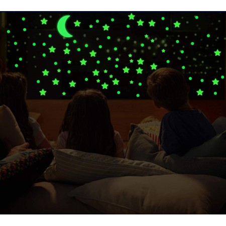 Meidong 361pcs Glow in The Dark Wall Stickers, Bright and Realistic Stars,Moon and Dots , Shining Decoration for children, Beautiful Wall Decals,DIY Decals for Kids Bedroom Room Ceiling (Green)