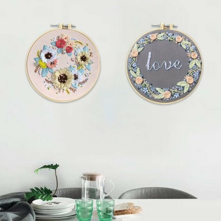 Meidong DIY Embroidery Starter Kit, Cotton Fibric with Stamped Pattern, 8 inch Embroidery Hoop, Color Threads, and Needles