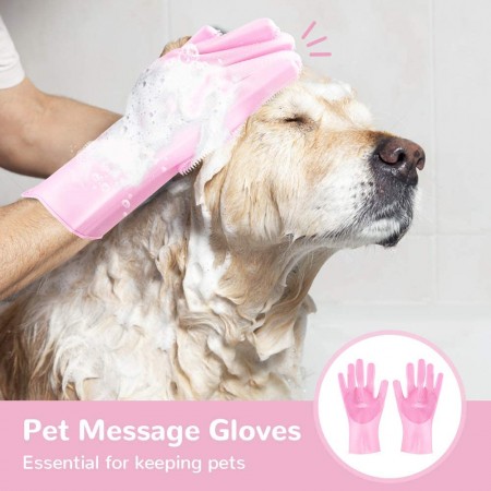 Meidong Silicone Dishwashing Gloves, Reusable Dish Gloves Cleaning Brush Heat Resistan with Sponge Scrubbers for Kitchen Clean, Housework, Bathroom, Bathing, Car Washing