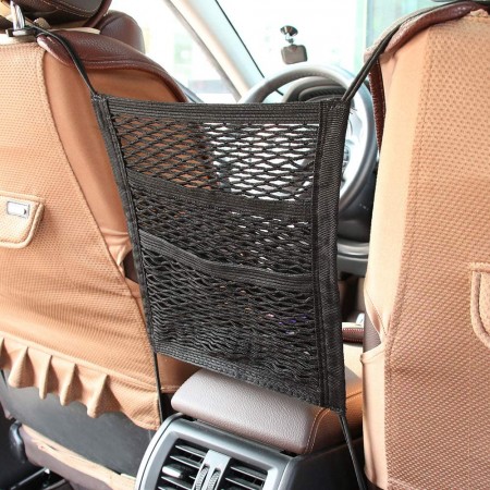 Meidong Car Seat Storage Mesh/Organizer - 3 Lays Back Seat Elastic Cargo String Net Pouch Holder for Bag Luggage Pets Kids Barrier Disturb Stopper