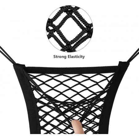 Meidong Car Seat Storage Mesh/Organizer - 3 Lays Back Seat Elastic Cargo String Net Pouch Holder for Bag Luggage Pets Kids Barrier Disturb Stopper