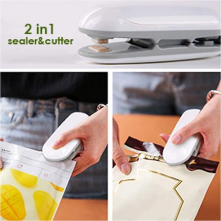Meidong Mini Bag Sealer, Handheld Heat Vacuum Sealers, Bag Sealer Heat Seal, 2 in 1 Heat Sealer and Cutter Handheld Portable Bag Resealer Sealer for Bags Sealer