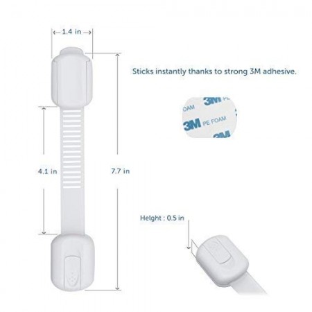 Meidong Child Proof Safety Locks - Baby Proofing Cabinet Lock with 6 Extra 3M Adhesives - Adjustable Strap Latches to Cabinets,Drawers,Cupboard,Oven,Fridge,Closet Seat,Door,Window (Brown, 6)