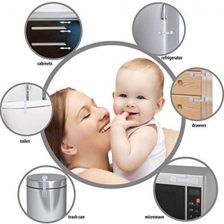 Meidong Child Proof Safety Locks - Baby Proofing Cabinet Lock with 6 Extra 3M Adhesives - Adjustable Strap Latches to Cabinets,Drawers,Cupboard,Oven,Fridge,Closet Seat,Door,Window (Brown, 6)