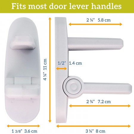 Meidong Improved Childproof Door Lever Lock 4-Pack Prevents Toddlers From Opening Doors. Easy One Hand Operation for Adults. Durable ABS with 3M Adhesive Backing. Simple Install, No Tools Needed (White, 4)