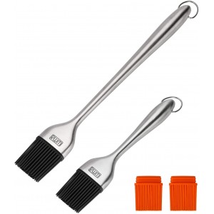 Meidong Basting Brush - Grilling BBQ Baking, Pastry, and Oil Stainless Steel Brushes with Back up Silicone Brush Heads(Orange) for Kitchen Cooking & Marinating, Dishwasher Safe