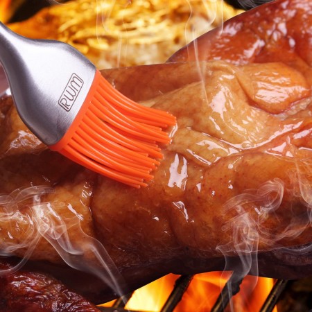 Meidong Basting Brush - Grilling BBQ Baking, Pastry, and Oil Stainless Steel Brushes with Back up Silicone Brush Heads(Orange) for Kitchen Cooking & Marinating, Dishwasher Safe