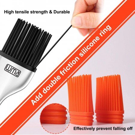 Meidong Basting Brush - Grilling BBQ Baking, Pastry, and Oil Stainless Steel Brushes with Back up Silicone Brush Heads(Orange) for Kitchen Cooking & Marinating, Dishwasher Safe