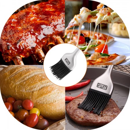 Meidong Basting Brush - Grilling BBQ Baking, Pastry, and Oil Stainless Steel Brushes with Back up Silicone Brush Heads(Orange) for Kitchen Cooking & Marinating, Dishwasher Safe