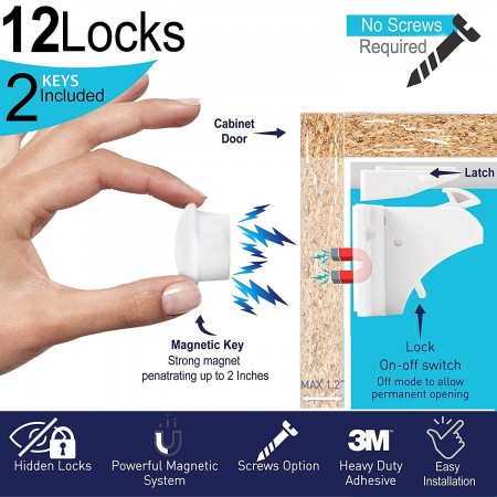 Meidong Child Safety Magnetic Cabinet and Drawer Locks for Proofing Kitchen 12 Pack Child Latches