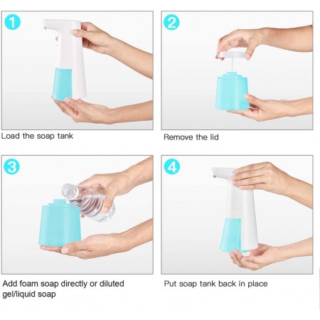 Meidong Soap Dispenser, Touchless Foaming Soap Dispenser Hand Free Countertop Soap Dispensers 240ml Xmas Gift Automatic Soap Pump for Bathroom Kitchen (White Dispenser+Blue Reservoir)