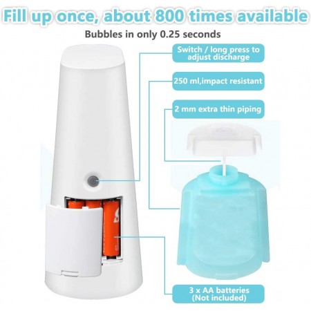 Meidong Soap Dispenser, Touchless Foaming Soap Dispenser Hand Free Countertop Soap Dispensers 240ml Xmas Gift Automatic Soap Pump for Bathroom Kitchen (White Dispenser+Blue Reservoir)