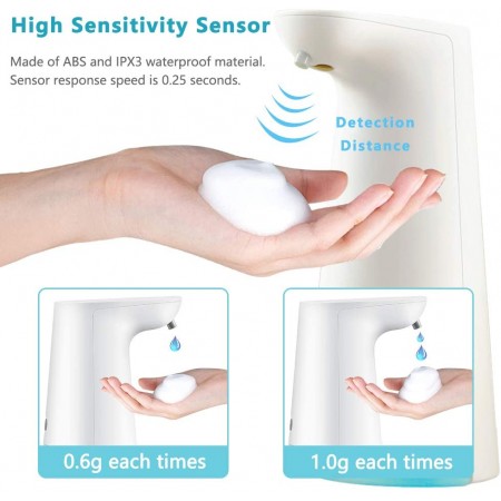 Meidong Soap Dispenser, Touchless Foaming Soap Dispenser Hand Free Countertop Soap Dispensers 240ml Xmas Gift Automatic Soap Pump for Bathroom Kitchen (White Dispenser+Blue Reservoir)