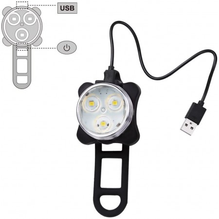 Meidong USB Rechargeable Bike Light Set,Super Bright Front Headlight and Rear LED Bicycle Light,650mah Lithium Battery,4 Light Mode Options(2 USB cables and 4 Strap Included)