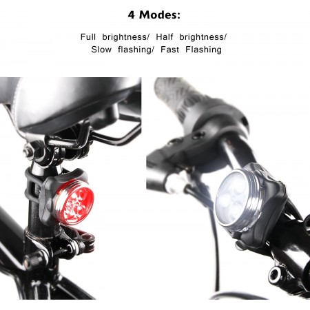 Meidong USB Rechargeable Bike Light Set,Super Bright Front Headlight and Rear LED Bicycle Light,650mah Lithium Battery,4 Light Mode Options(2 USB cables and 4 Strap Included)