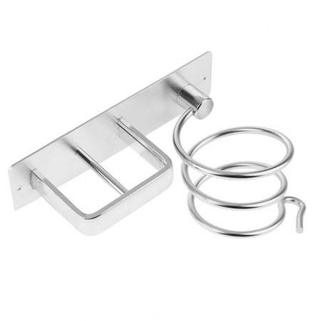Meidong Wall Mount Aluminum Hair Blow Dryer Holder Organizer with Straightener Storage Stand Rack for Bathroom (Not Include Glue) (Silver)