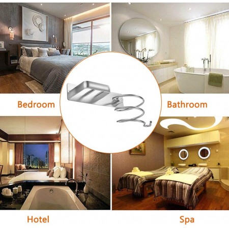 Meidong Wall Mount Aluminum Hair Blow Dryer Holder Organizer with Straightener Storage Stand Rack for Bathroom (Not Include Glue) (Silver)