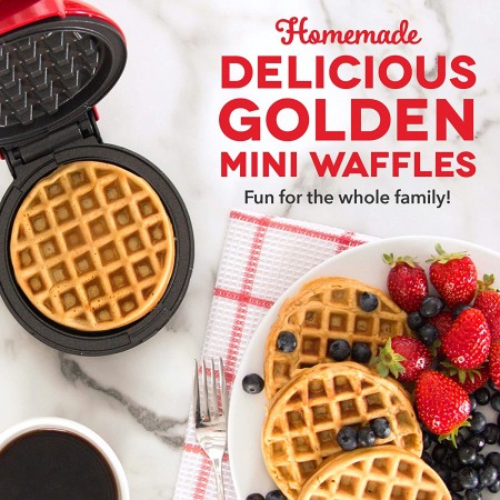 Meidong Mini Maker: The Mini Waffle Maker Machine for Individual Waffles, Paninis, Hash browns, & other on the go Breakfast, Lunch, or Snacks - Red