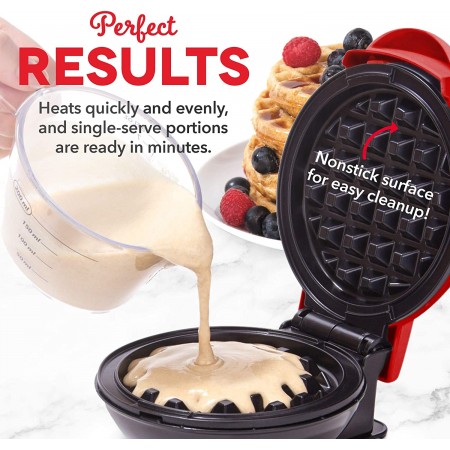 Meidong Mini Maker: The Mini Waffle Maker Machine for Individual Waffles, Paninis, Hash browns, & other on the go Breakfast, Lunch, or Snacks - Red