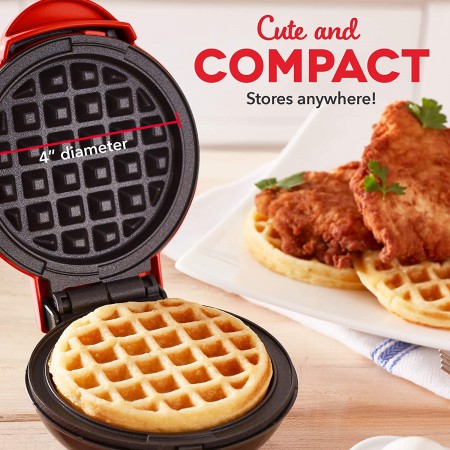 Meidong Mini Maker: The Mini Waffle Maker Machine for Individual Waffles, Paninis, Hash browns, & other on the go Breakfast, Lunch, or Snacks - Red