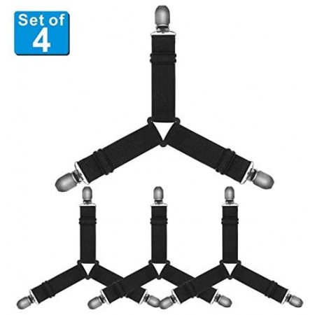 Meidong Adjustable Bed Sheet Holder Straps, Triangle Non-Slip Elastic Mattress Corner Clips with Heavy Duty Grippers Clips (Set of 4)