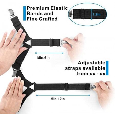 Meidong Adjustable Bed Sheet Holder Straps, Triangle Non-Slip Elastic Mattress Corner Clips with Heavy Duty Grippers Clips (Set of 4)