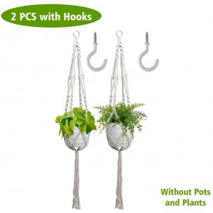 Meidong 2 Pack Macrame Plant Hanger with 2 Hooks for Indoor Plants and Outdoor Plants,41 inch Handmade Cotton Hanging Plant Holder with 4 Legs for Home,Garden,Office Decor (Rice White)