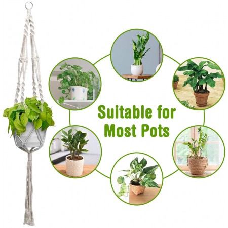 Meidong 2 Pack Macrame Plant Hanger with 2 Hooks for Indoor Plants and Outdoor Plants,41 inch Handmade Cotton Hanging Plant Holder with 4 Legs for Home,Garden,Office Decor (Rice White)