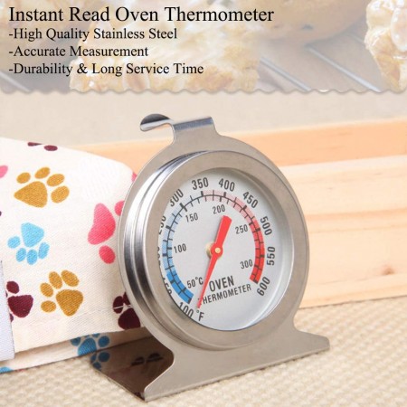 Meidong Instant Read Large Dial Oven Thermometer- Stainless Steel Grill/Smoker Monitoring Thermometer with Hook and Panel Base Hang or Stand for Kitchen Home Cooking, Baking, BBQ (2 Pieces)