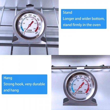 Meidong Instant Read Large Dial Oven Thermometer- Stainless Steel Grill/Smoker Monitoring Thermometer with Hook and Panel Base Hang or Stand for Kitchen Home Cooking, Baking, BBQ (2 Pieces)