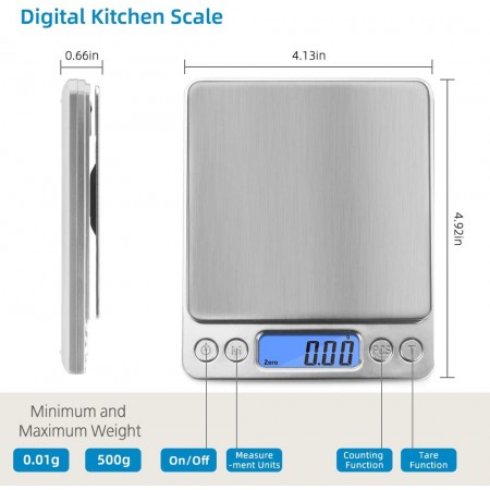 Meidong Gram Scale Digital Kitchen Scale Mini Size Food Scale 500g 0.01g High Precision Jewelry Weight Scale with Platform LCD Display Tare and Pcs Features