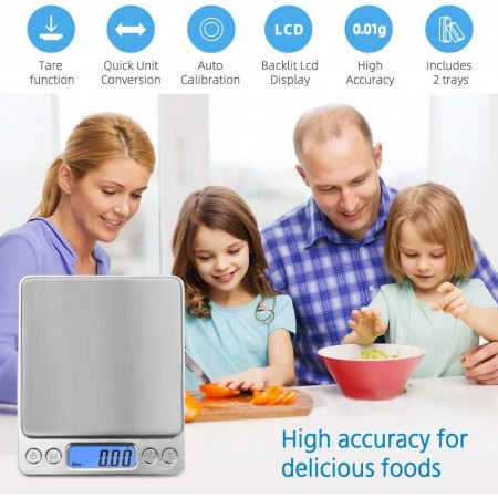 Meidong Gram Scale Digital Kitchen Scale Mini Size Food Scale 500g 0.01g High Precision Jewelry Weight Scale with Platform LCD Display Tare and Pcs Features