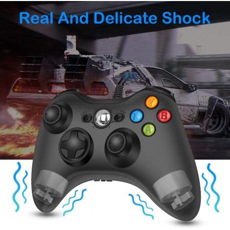Meidong Xbox 360 PC Game Wired Controller for Microsoft Xbox 360 and Windows PC (Windows 10/8.1/8/7) with Dual Vibration and Ergonomic Wired Game Controller (Black 1)