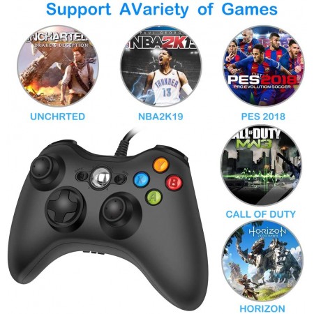Meidong Xbox 360 PC Game Wired Controller for Microsoft Xbox 360 and Windows PC (Windows 10/8.1/8/7) with Dual Vibration and Ergonomic Wired Game Controller (Black 1)